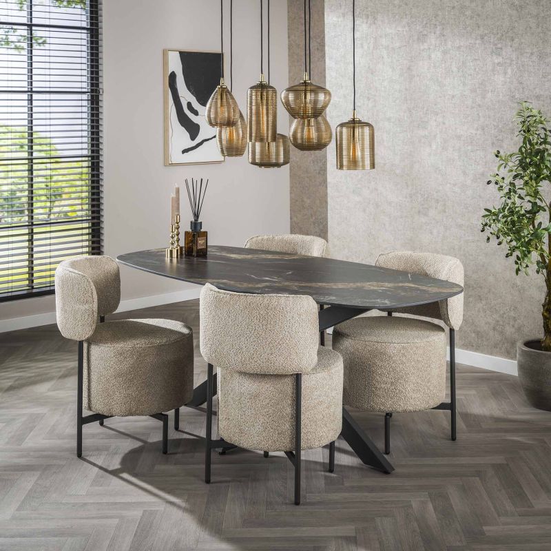 Table ovale ATHOS180 cm en céramique avec pied central en métal