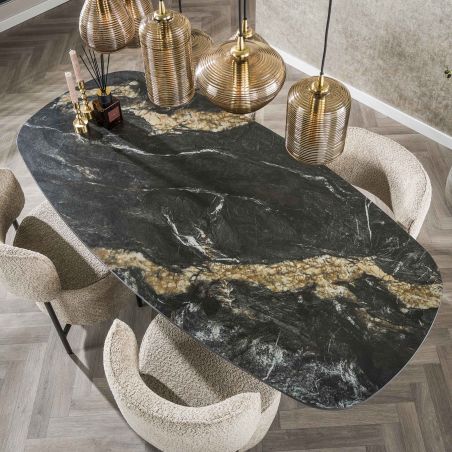 Table ovale ATHOS180 cm en céramique avec pied central en métal