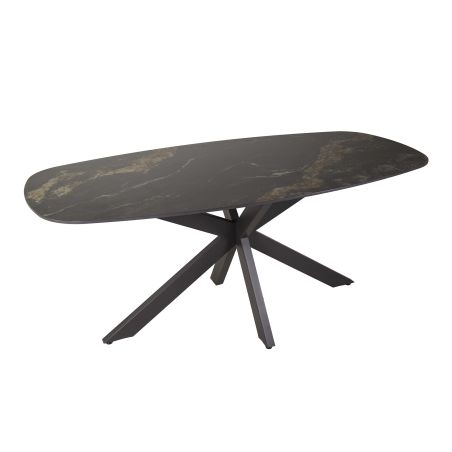 Table ovale ATHOS180 cm en céramique avec pied central en métal