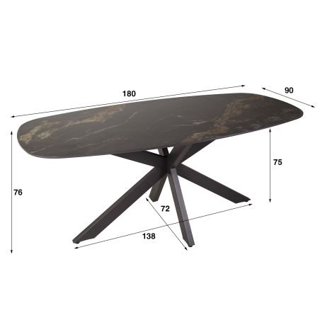 Table ovale ATHOS180 cm en céramique avec pied central en métal