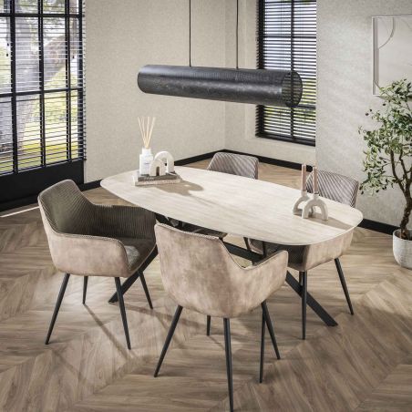 Table ovale SILAS 180 cm en céramique travertin avec piètement en métal