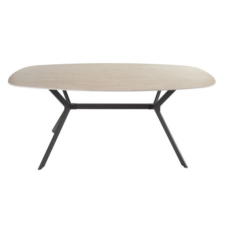 Table ovale SILAS 180 cm en céramique travertin avec piètement en métal