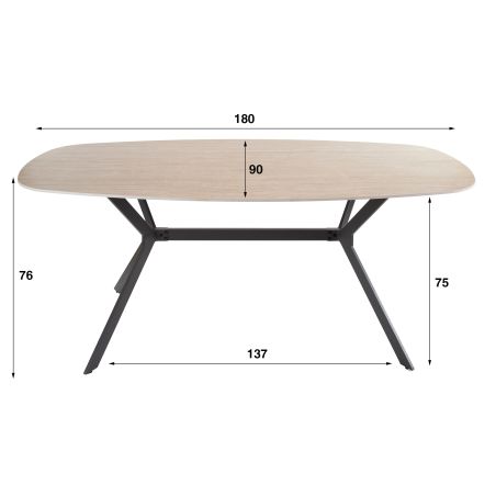 Table ovale SILAS 180 cm en céramique travertin avec piètement en métal