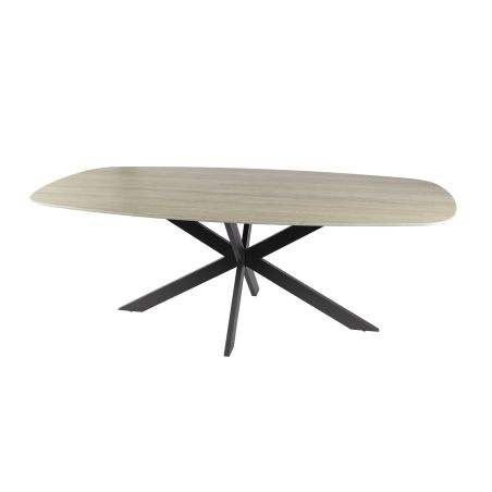 Table ovale SILAS 180 cm en céramique 3D travertin avec piètement en métal