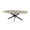 Table ovale SILAS 180 cm en céramique 3D travertin avec piètement en métal