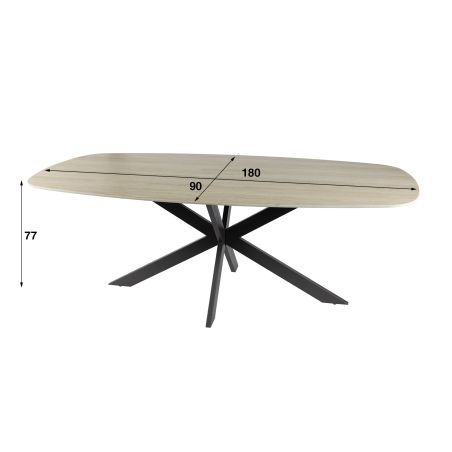 Table ovale SILAS 180 cm en céramique 3D travertin avec piètement en métal