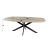 Table ovale SILAS 180 cm en céramique 3D travertin avec piètement en métal