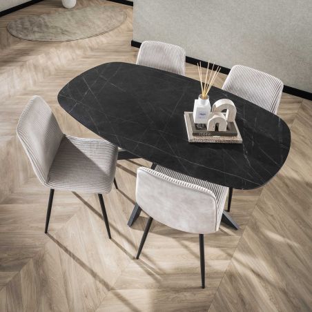 Table ovale 150 cm HERMAN en décor céramique avec pied central en métal