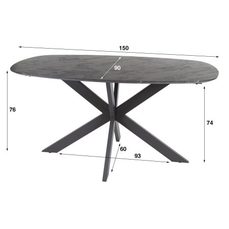 Table ovale 150 cm HERMAN en décor céramique avec pied central en métal
