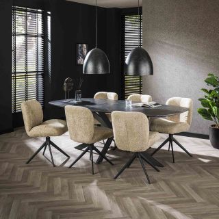 Table ovale 215 cm HERMAN en décor céramique avec pied central en métal