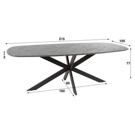 Table ovale 215 cm HERMAN en décor céramique avec pied central en métal