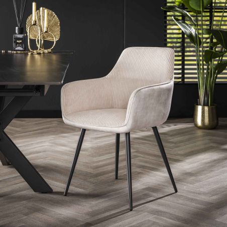 Chaise avec accoudoirs RICARDO en tissu rib cotelé - proposée en 3 coloris