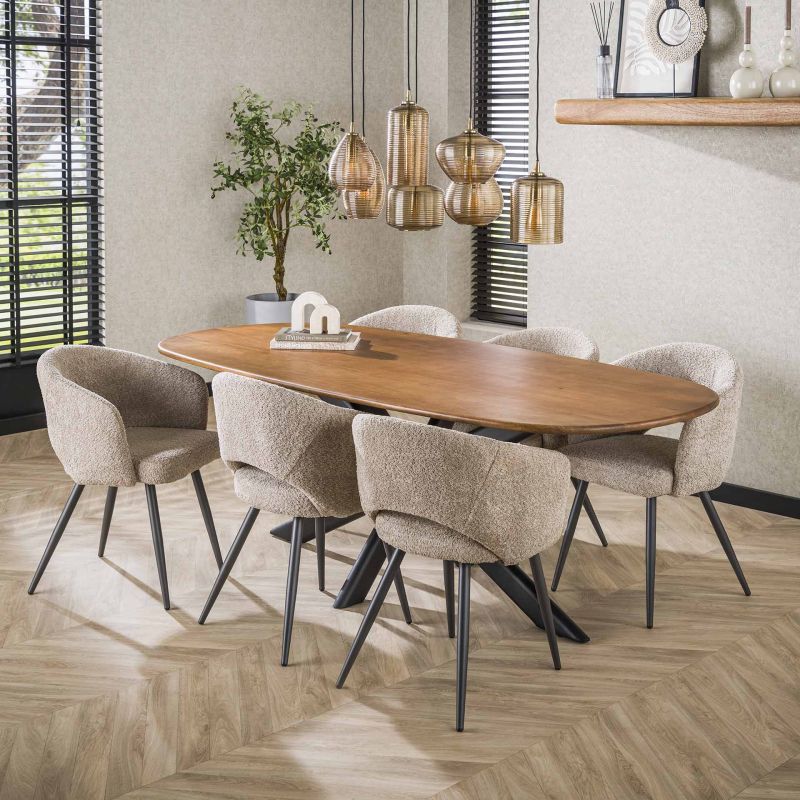 Table ovale 180 cm CLIFFORD en bois de manguier massif avec pied central en métal