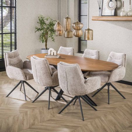 Table ovale 180 cm CLIFFORD en bois de manguier massif avec pied central en métal