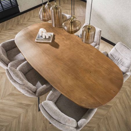 Table ovale 180 cm CLIFFORD en bois de manguier massif avec pied central en métal