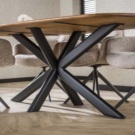 Table ovale 180 cm CLIFFORD en bois de manguier massif avec pied central en métal