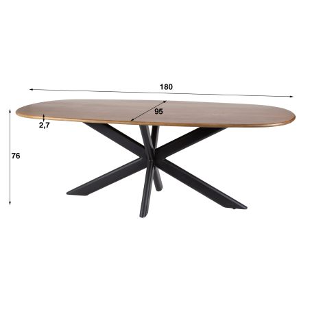 Table ovale 180 cm CLIFFORD en bois de manguier massif avec pied central en métal