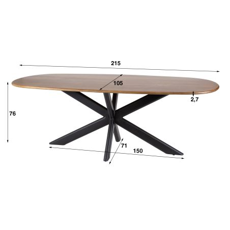 Table ovale 180 cm CLIFFORD en bois de manguier massif avec pied central en métal