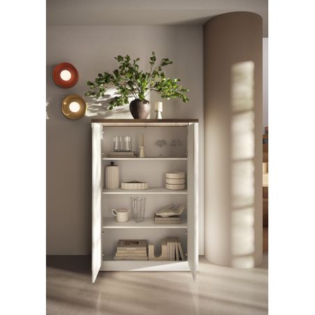 Buffet haut 2 portes CRONOS BLANC MERCURE avec LED inclus