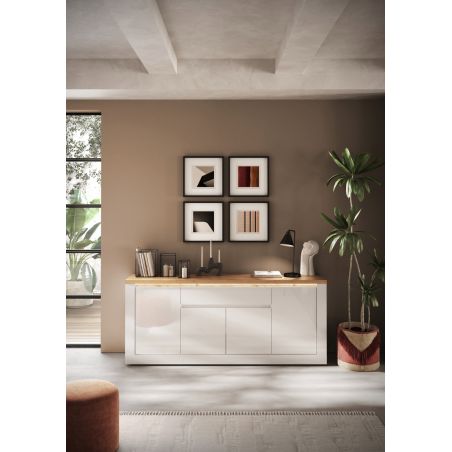 Buffet 4 portes et 1 tiroir CRONOS BLANC CADIZ avec LED inclus