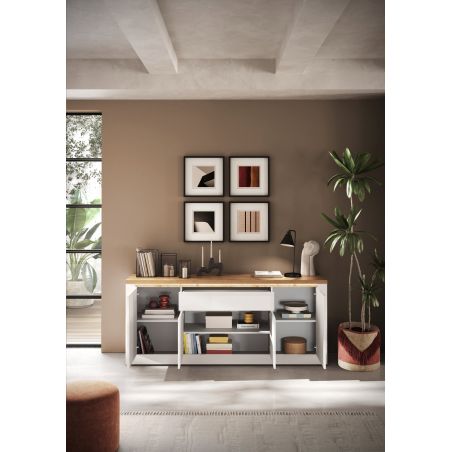 Buffet 4 portes et 1 tiroir CRONOS BLANC CADIZ avec LED inclus