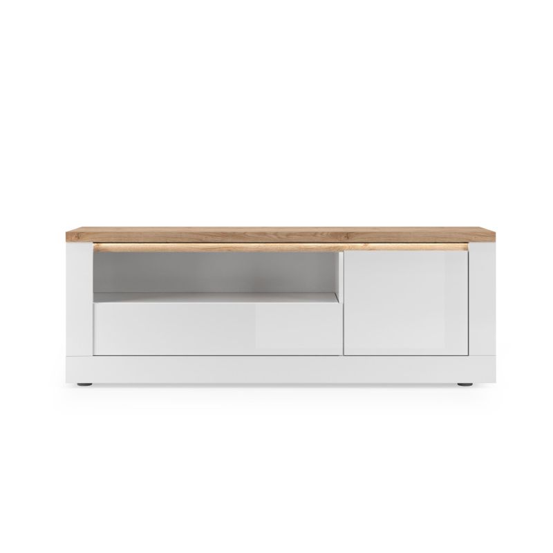 Meuble TV 156 cm CRONOS BLANC CADIZ avec LED inclus