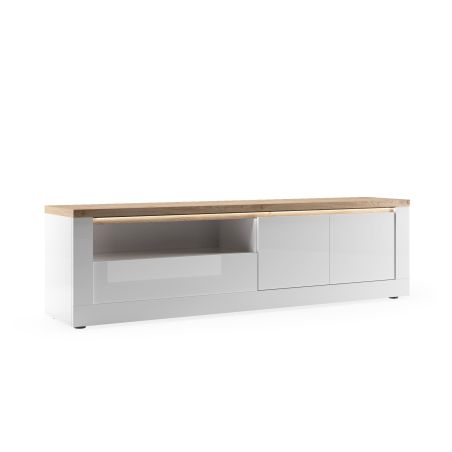Meuble TV 210 cm CRONOS BLANC CADIZ avec LED inclus