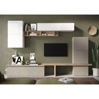 Ensemble meuble TV FOREVER 2 - compo 19 - décor argile, blanc et chêne cadiz