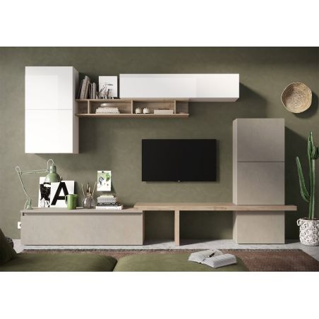 Ensemble meuble TV FOREVER 2 - compo 19 - décor argile, blanc et chêne cadiz