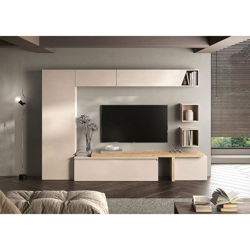 Ensemble meuble TV FOREVER 2 - compo 35 - décor cachemire et chêne cadiz