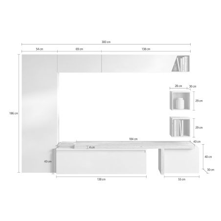 Ensemble meuble TV FOREVER 2 - compo 35 - décor cachemire et chêne cadiz