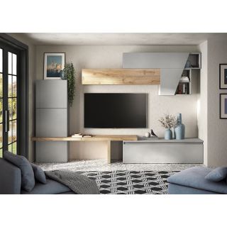 Ensemble meuble TV FOREVER 2 - compo 128 - décor craie et chêne cadiz