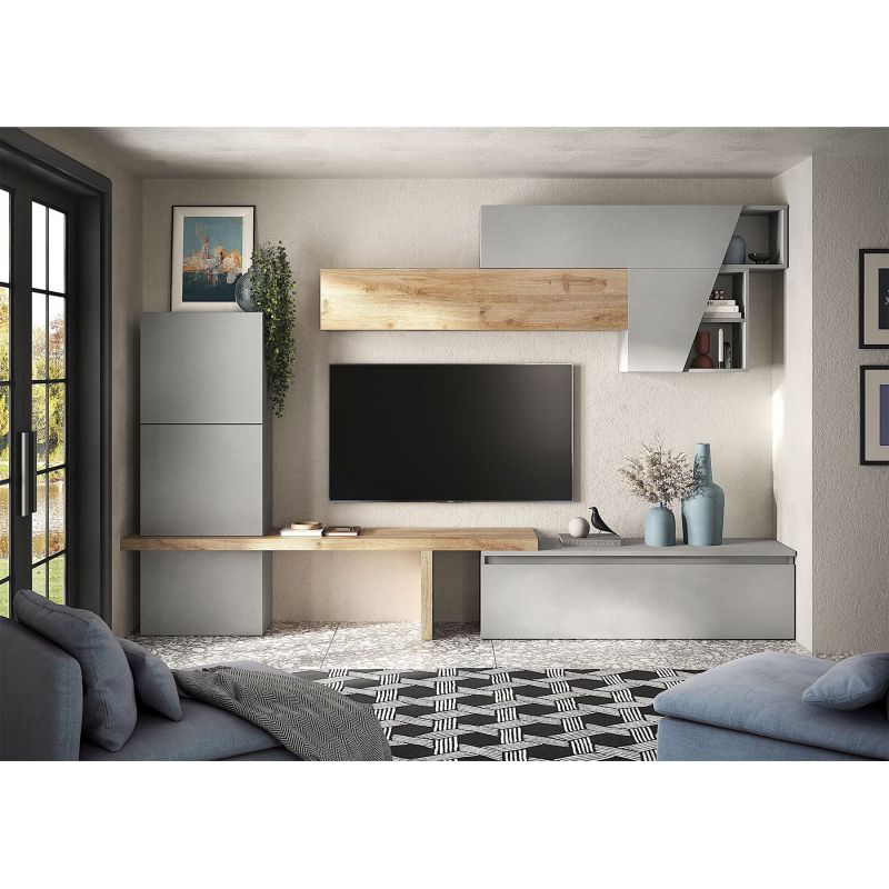 Ensemble meuble TV FOREVER 2 - compo 128 - décor craie et chêne cadiz