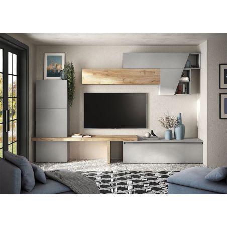 Ensemble meuble TV FOREVER 2 - compo 128 - décor craie et chêne cadiz