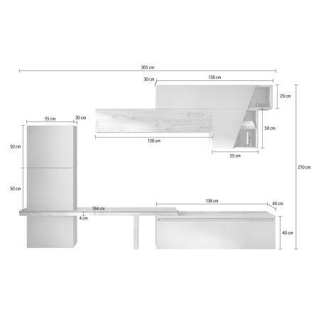 Ensemble meuble TV FOREVER 2 - compo 128 - décor craie et chêne cadiz
