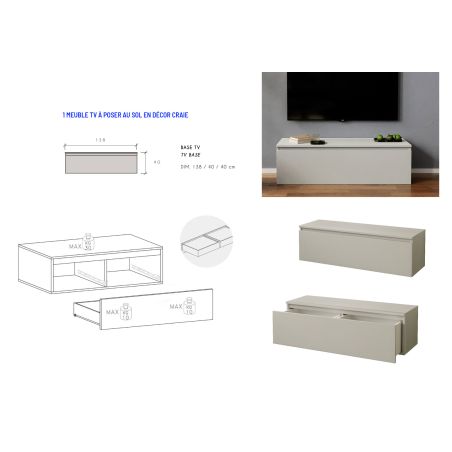 Ensemble meuble TV FOREVER 2 - compo 128 - décor craie et chêne cadiz