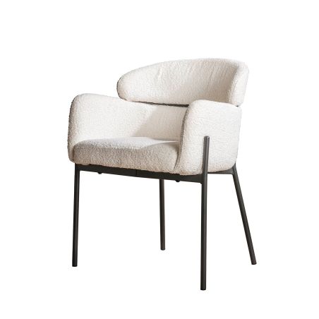 Chaise avec accoudoirs ADELINE en tissu boucle blanc ou sable