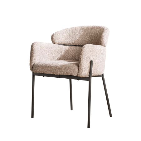 Chaise avec accoudoirs ADELINE en tissu boucle blanc ou sable