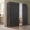Armoire SCOTT 175 cm en bgris métallique avec 2 portes coulissantes et miroir partiel