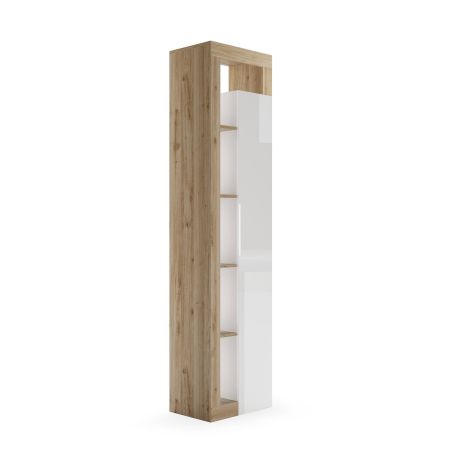 Colonne 1 porte BURGA hauteur 189 cm pour salle de bain en blanc brillant et décor chene cadiz