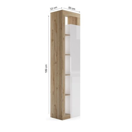 Colonne 1 porte BURGA hauteur 189 cm pour salle de bain en blanc brillant et décor chene cadiz