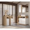 Commode 1 porte BURGA pour salle de bain en blanc brillant et décor chene cadiz