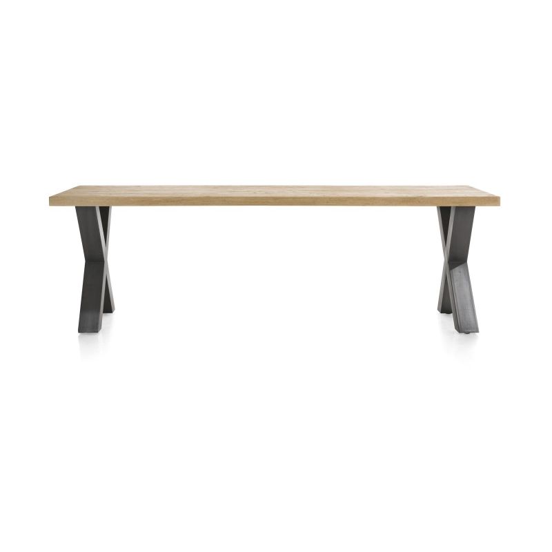 Metalox, table 270 x 100 cm - bords effet tronc d'arbre - pieds X en métal- Henders and Hazel