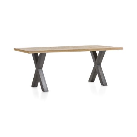 Metalox, table 270 x 100 cm - bords effet tronc d'arbre - pieds X en métal- Henders and Hazel