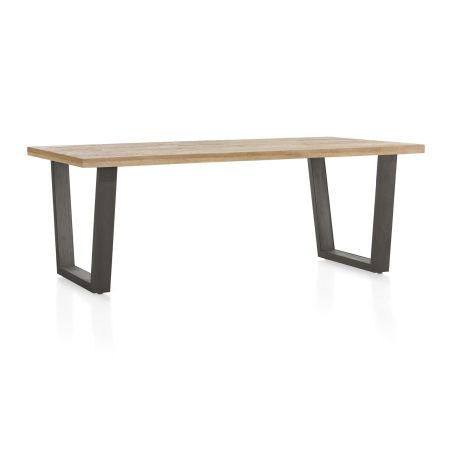 Metalox, table 270 x 100 cm - bords effet tronc d'arbre - pieds V métal - Henders and Hazel