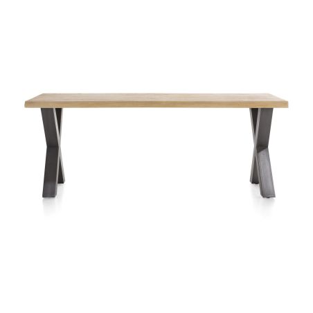 Metalox, table 200 x 100 cm - bords effet tronc d'arbre - pieds X en métal - Henders and Hazel