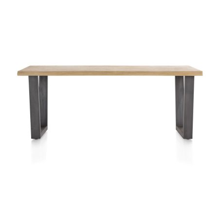 Metalox, table 200 x 100 cm- bords effet tronc d'arbre - pieds V en métal - Henders and Hazel