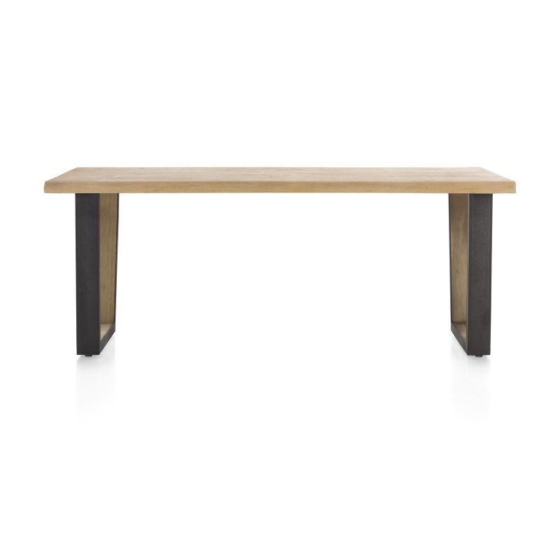 Metalox, table 200 x 100 cm - bords effet tronc d'arbre - pieds V en métal et bois - Henders and Hazel