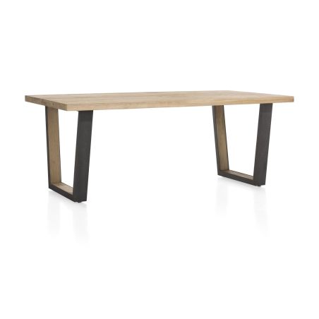 Metalox, table 200 x 100 cm - plateau droit - pieds v en métal et bois - Henders and Hazel