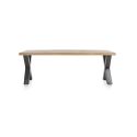 Metalox, table 230 x 100 cm - bords effet tronc d'arbre - pieds X en métal - Henders and Hazel